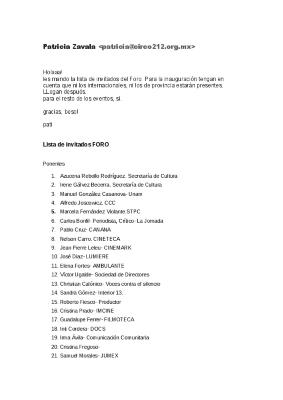 Lista de invitados Foro Iberoamericano de Cine Clubes Comunitarios 2010