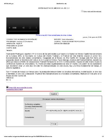 Nota de Prensa Primera reunión iberoamericana de cine clubes.