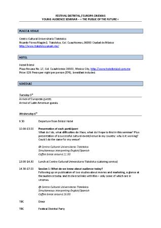 Programa del "YOUNG AUDIENCE SEMINAR – « THE PUBLIC OF THE FUTURE »"