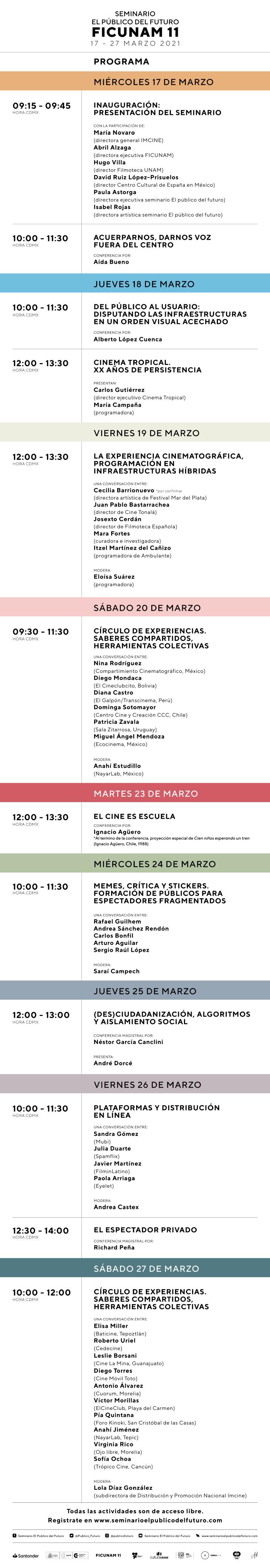 Programa del Seminario El Público del Futuro FICUNAM en linea 2021.