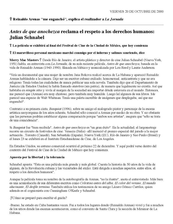 Nota de prensa de la película Antes de que anochezca