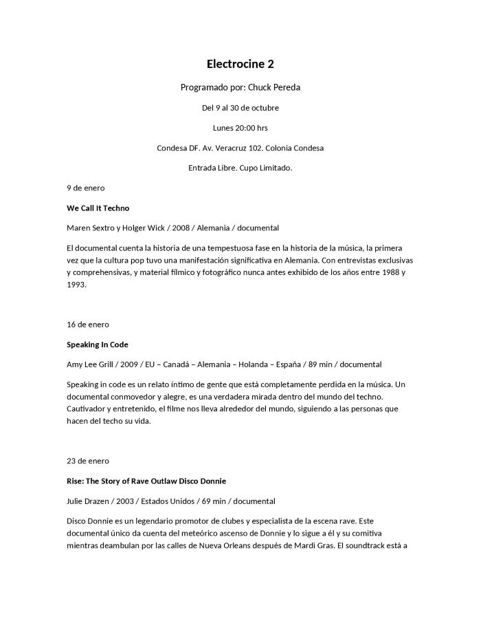 Programación ciclo ELECTROCINE 2