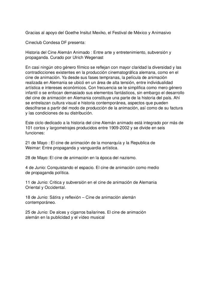 Programa del ciclo Historia del Cine Alemán Animado
