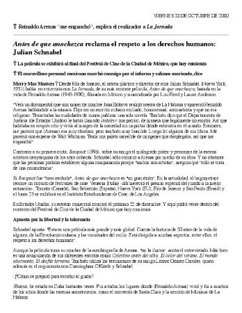 Nota de prensa de la película Antes de que anochezca